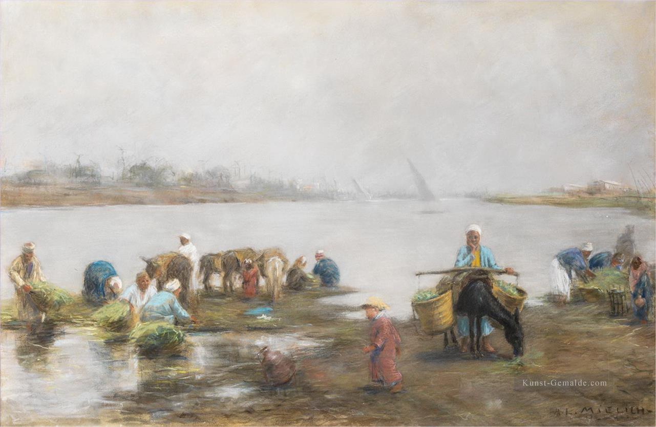 Fellahs au bord du Nil Alphons Leopold Mielich Araber Ölgemälde